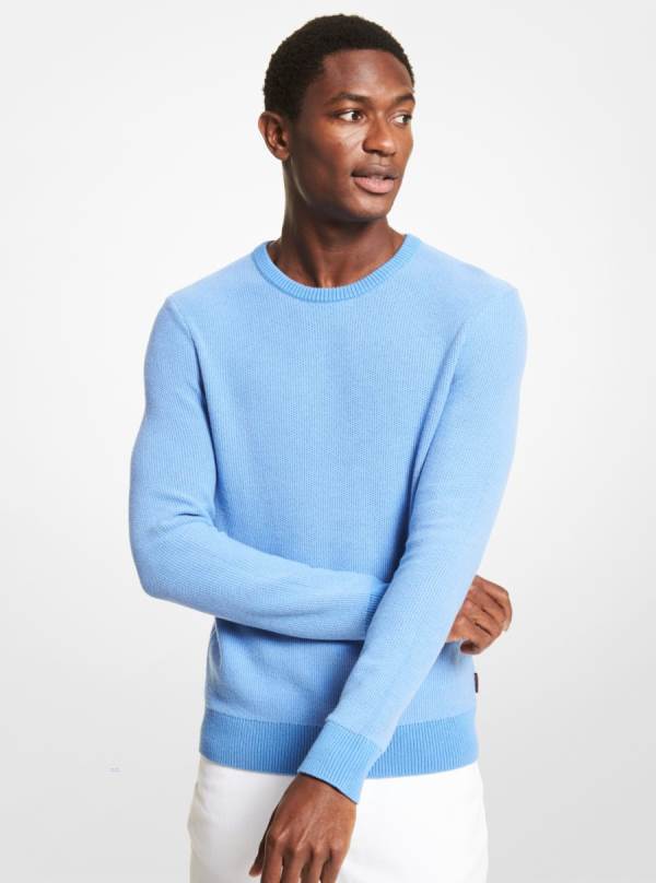 Panske Svetre Michael Kors Textured Cotton Blend Modre - Oblecenie Michael Kors Sleva | FYBXH-3512